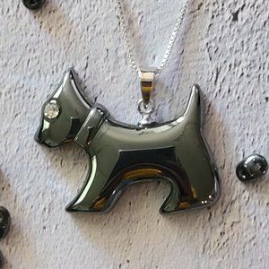 Glass Silver-Finished Brass Dog Pendant on a Chain